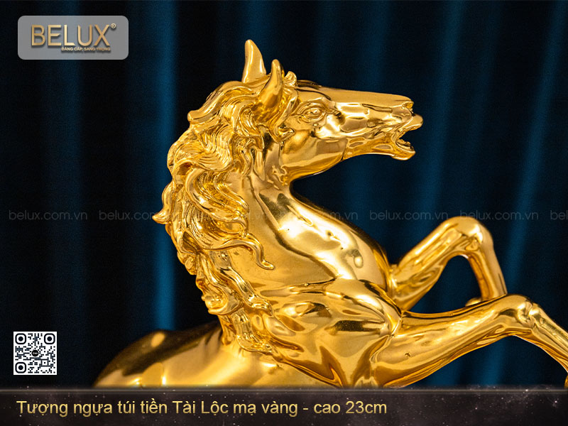 Tượng ngựa túi tiền tài lộc mạ vàng 24k